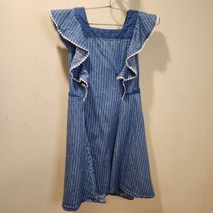 BCBGirls  Blue Striped Ruffle Cotton Dress Size 12